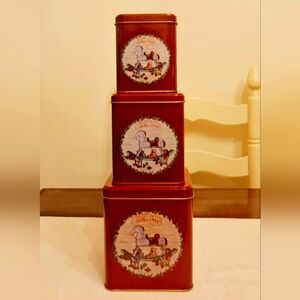 Vintage Set Of 3 Square Nesting Tins “The Night Before Christmas”